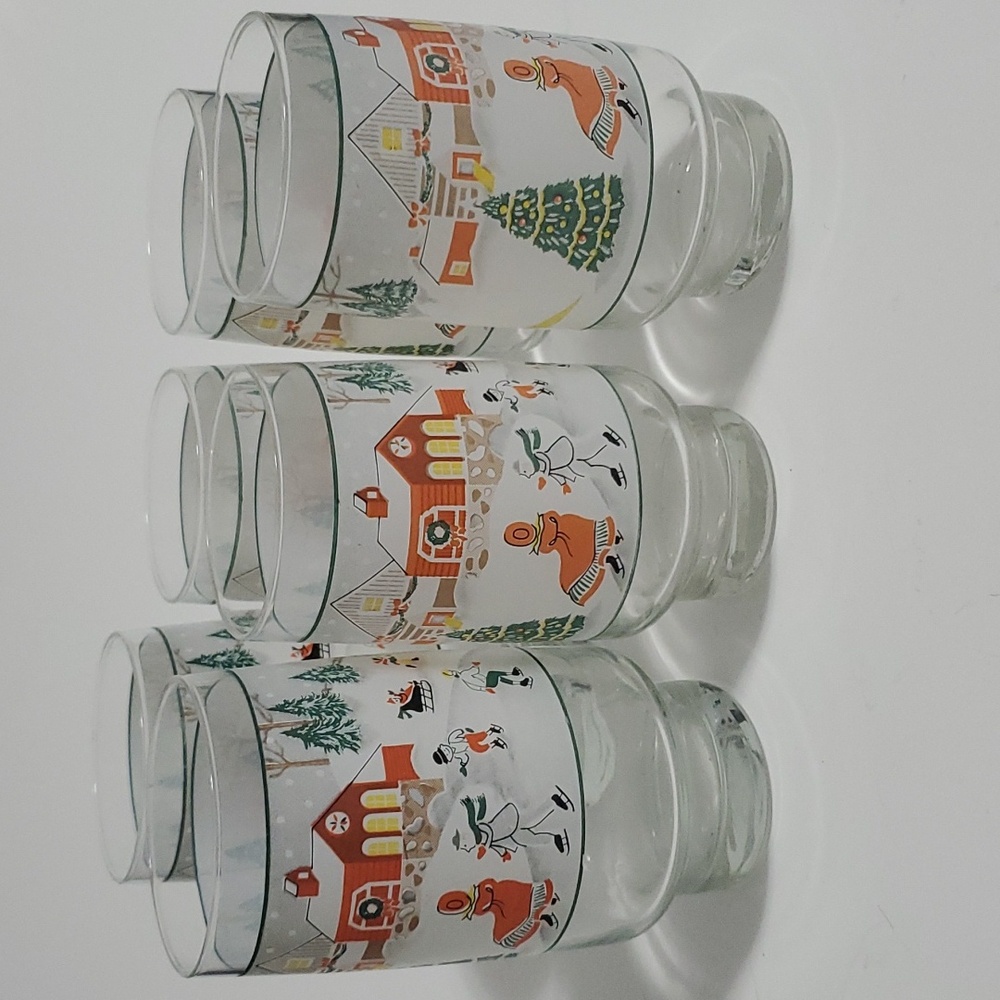 6 Libbey Sango Silent Night Vintage Winter Christmas Footed Beverage Glasses